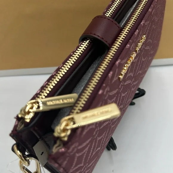 Michael Kors Jet Set Travel Lg Double-Zip Wristlet-Wallet-PhoneHolder Oxblood